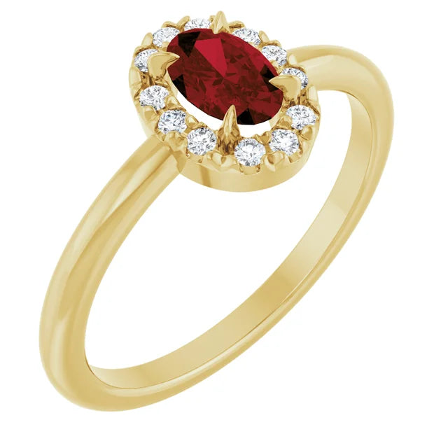 14K Oval Gemstone &amp; Diamond Halo Ring