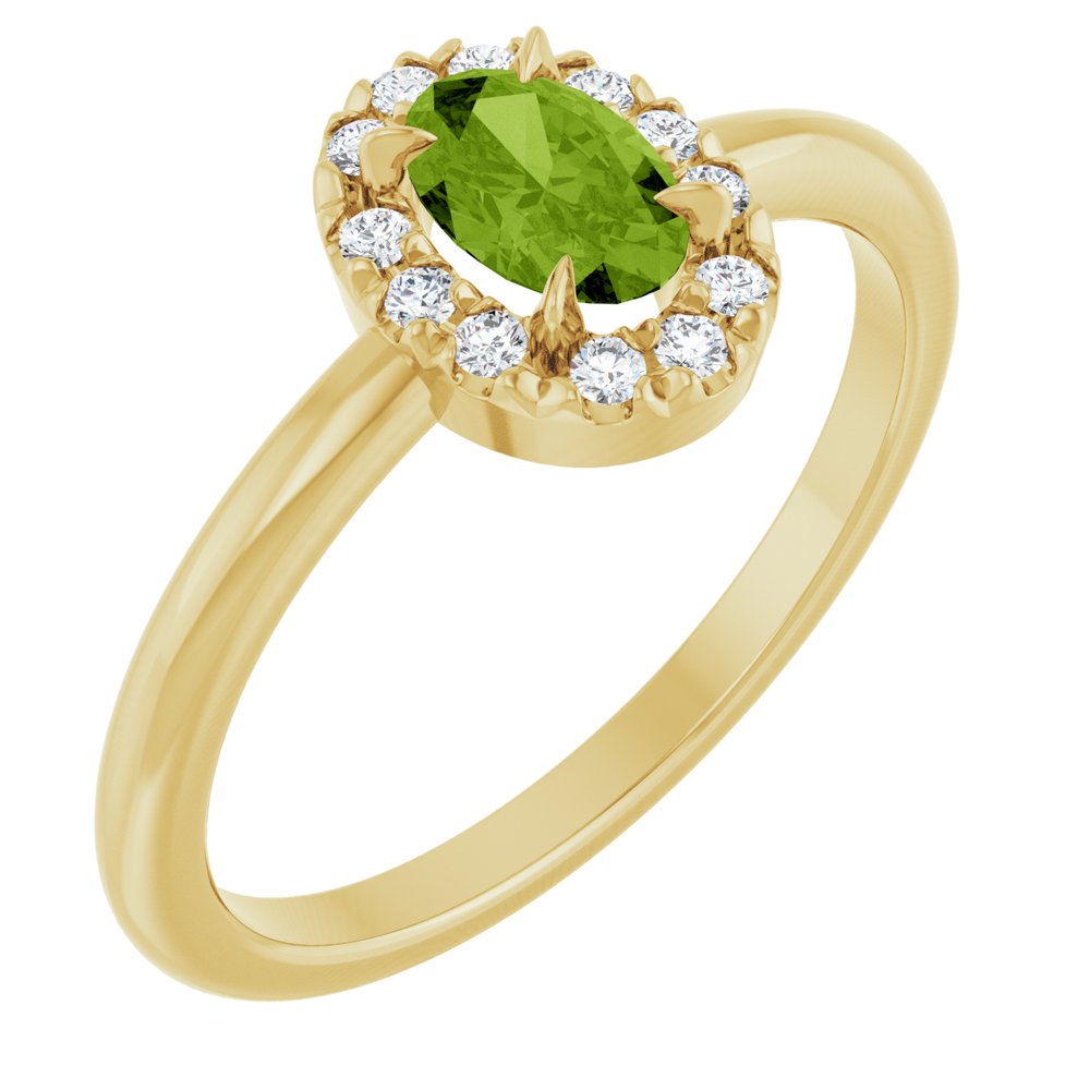 14K Oval Gemstone &amp; Diamond Halo Ring