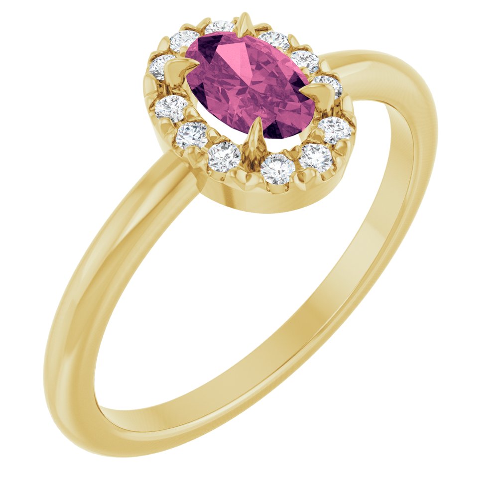 14K Oval Gemstone &amp; Diamond Halo Ring