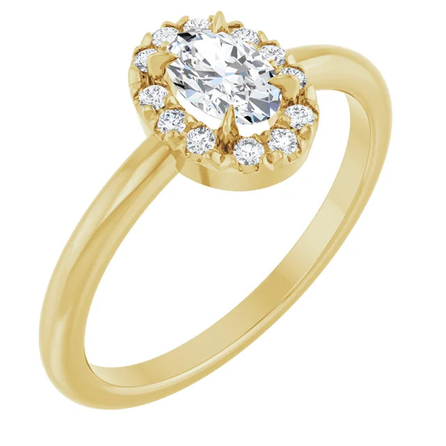 14K Oval Gemstone &amp; Diamond Halo Ring