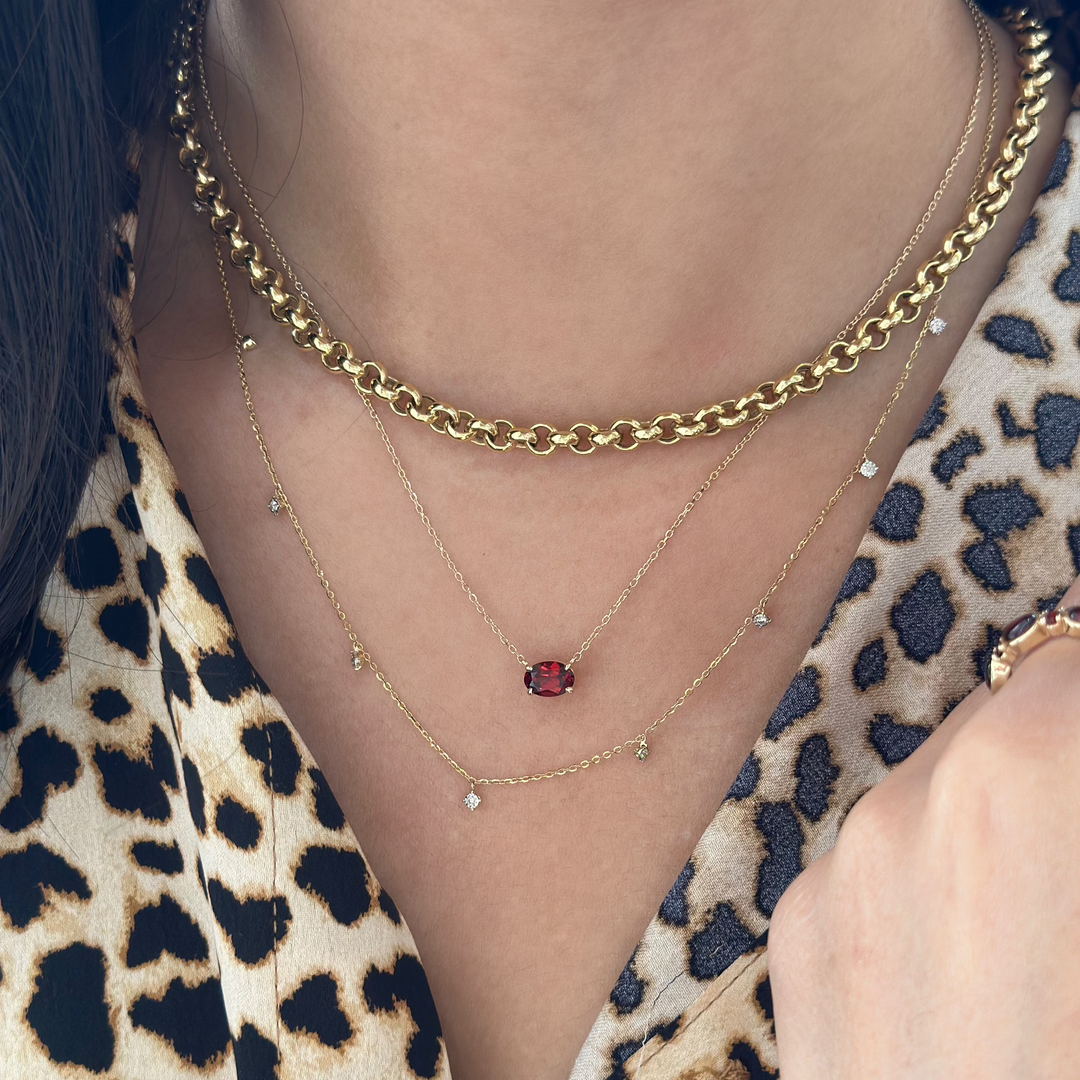 14K Oval Gemstone Solitaire Necklace