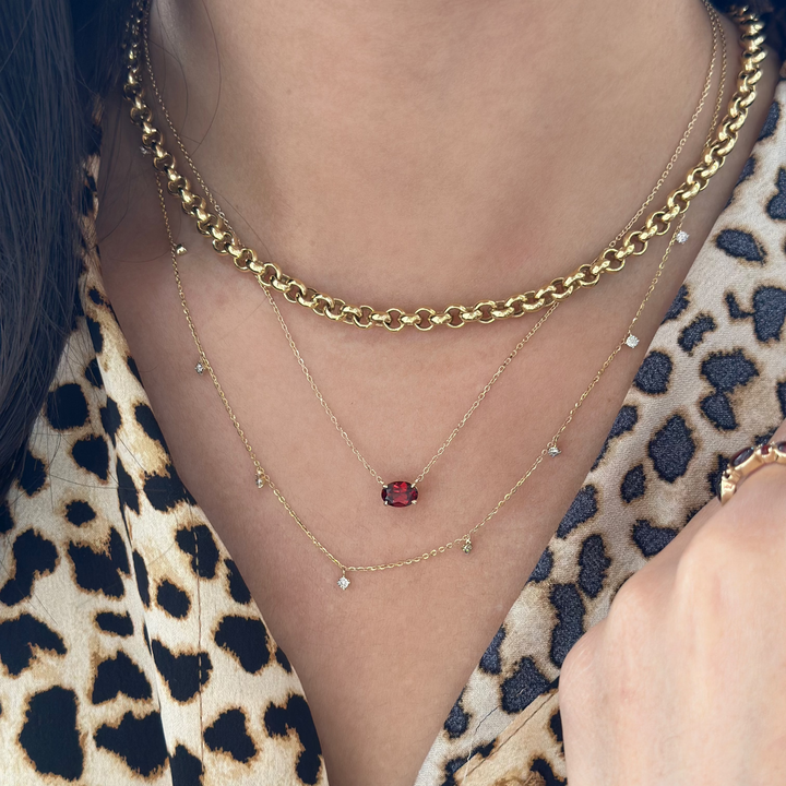 14K Oval Gemstone Solitaire Necklace