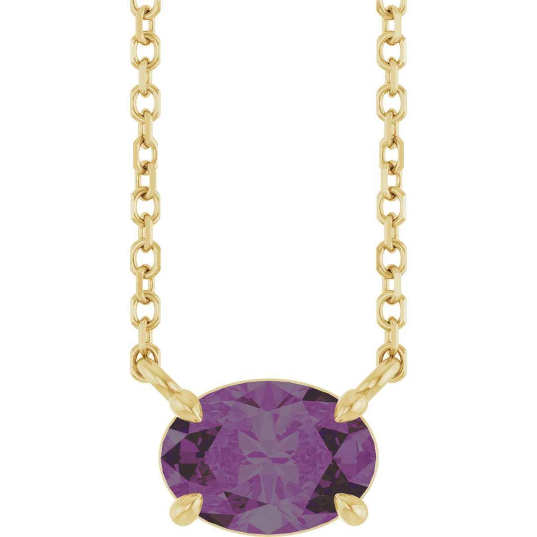 14K Oval Gemstone Solitaire Necklace
