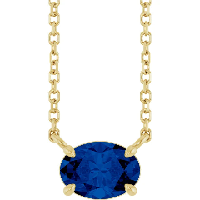 14K Oval Gemstone Solitaire Necklace