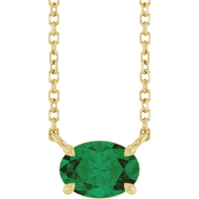 14K Oval Gemstone Solitaire Necklace