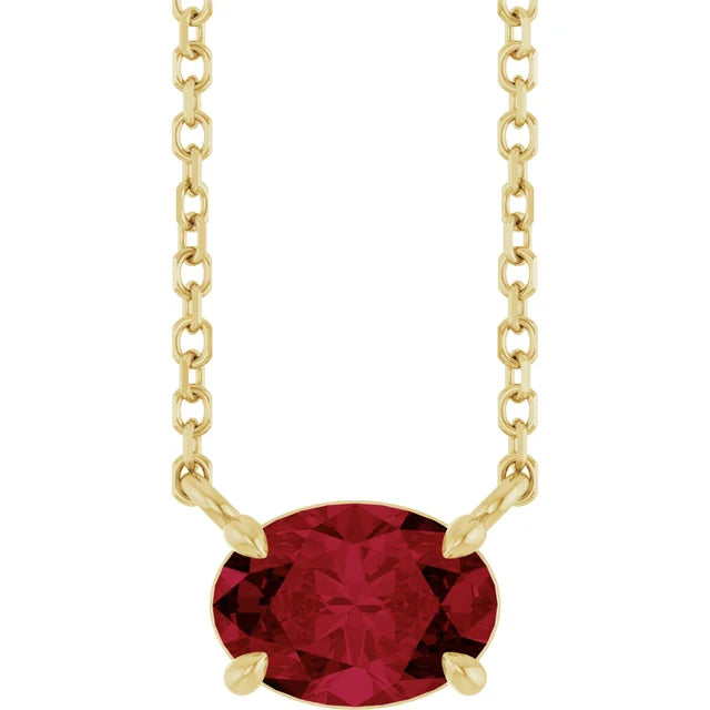 14K Oval Gemstone Solitaire Necklace