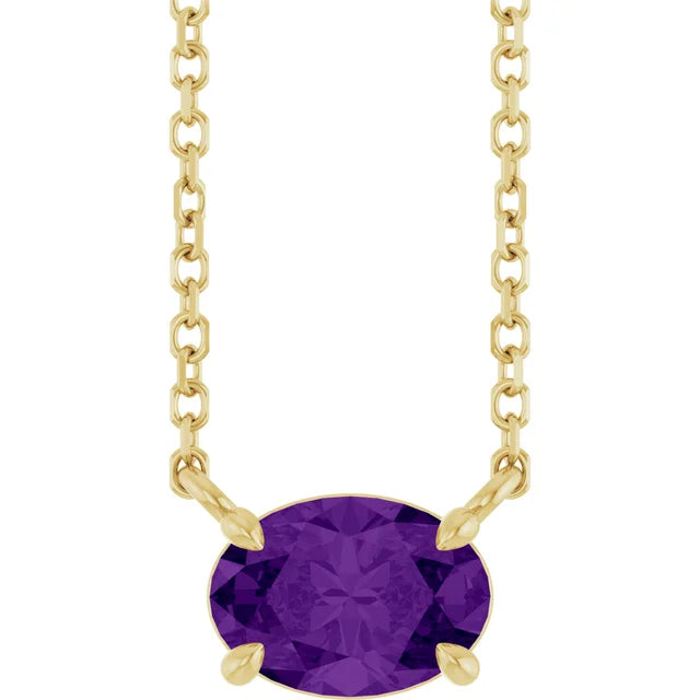 14K Oval Gemstone Solitaire Necklace
