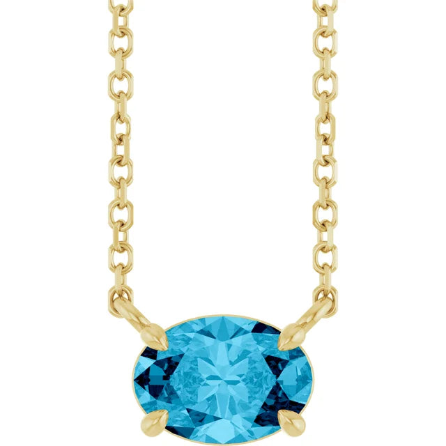 14K Oval Gemstone Solitaire Necklace