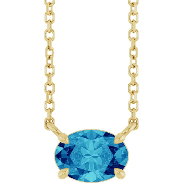 14K Oval Gemstone Solitaire Necklace