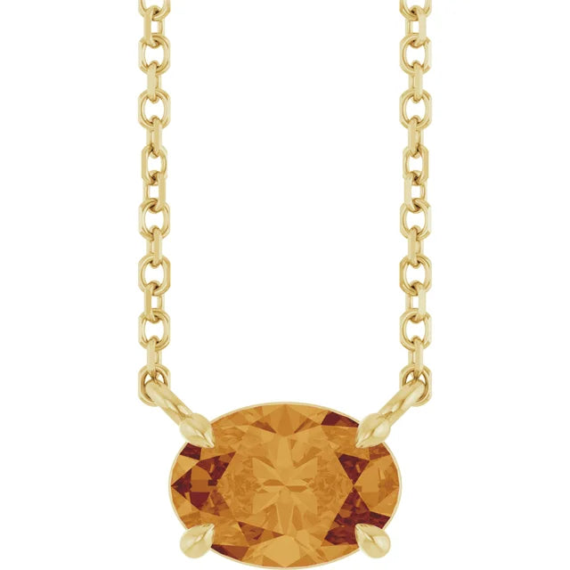 14K Oval Gemstone Solitaire Necklace