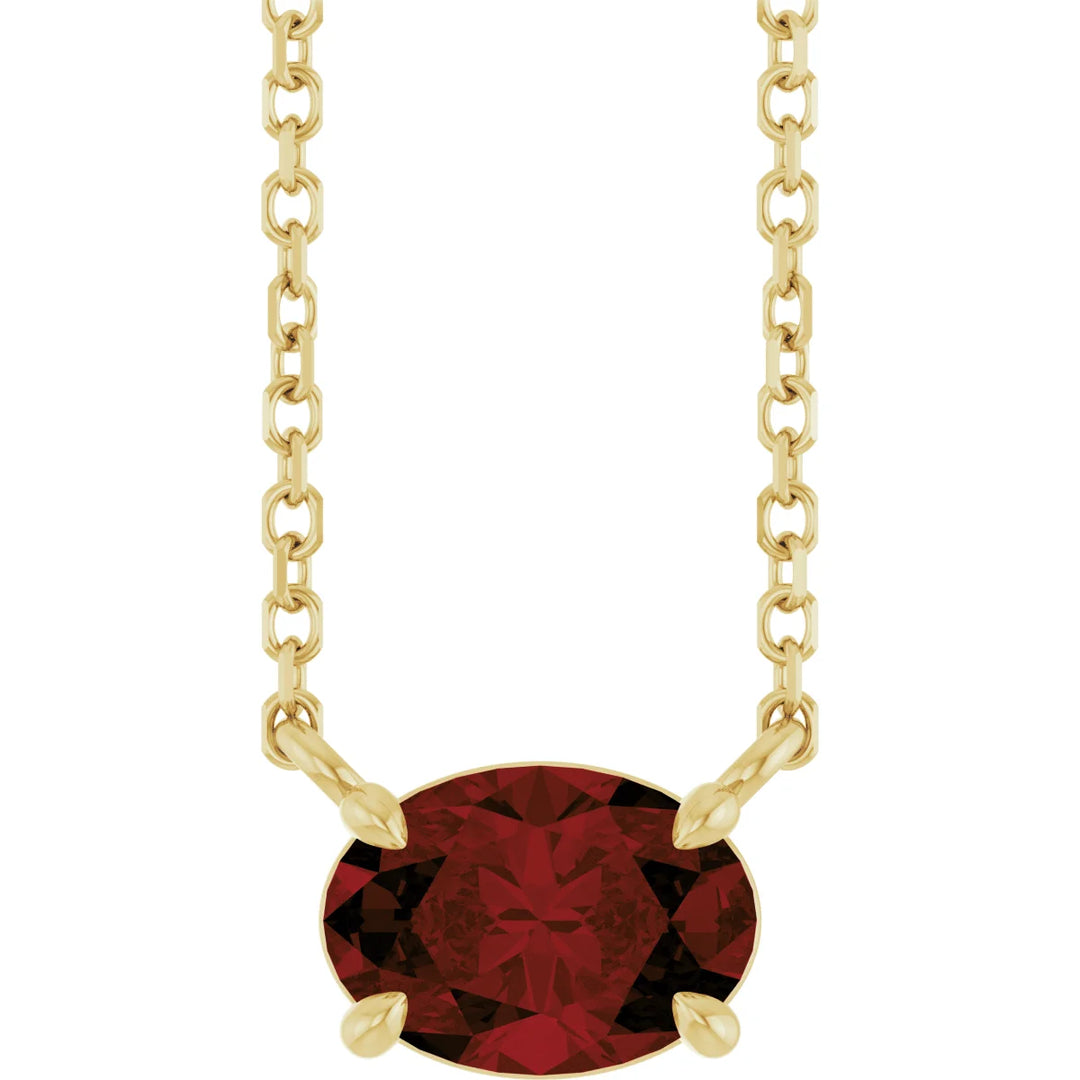 14K Oval Gemstone Solitaire Necklace