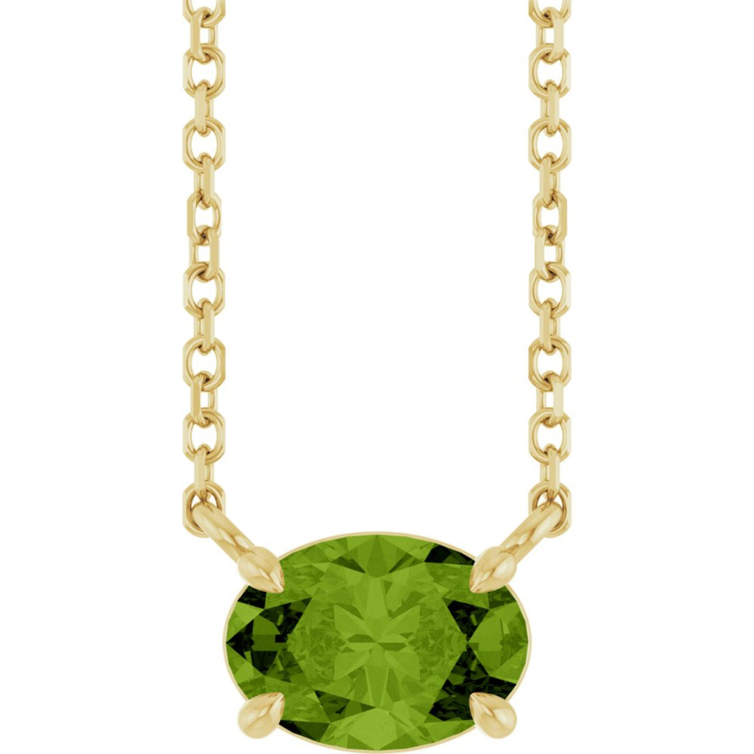 14K Oval Gemstone Solitaire Necklace