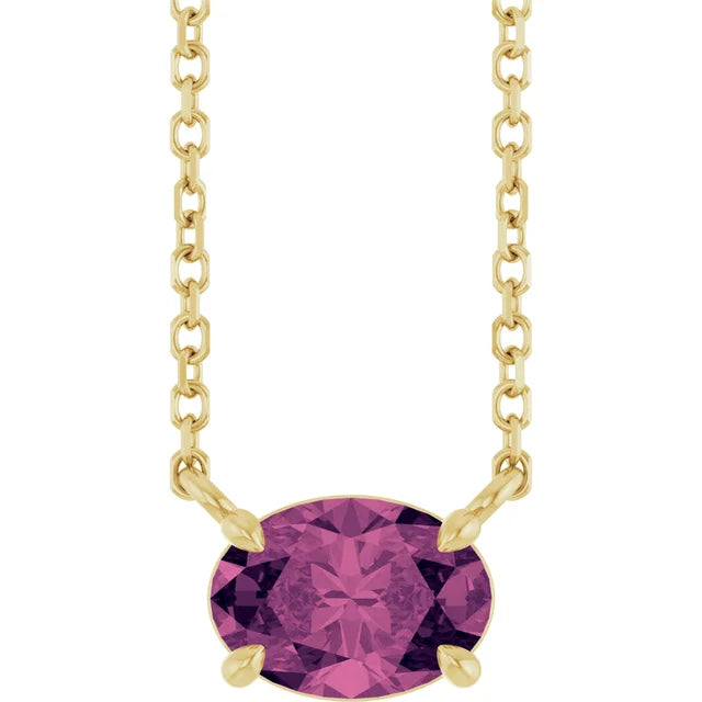 14K Oval Gemstone Solitaire Necklace