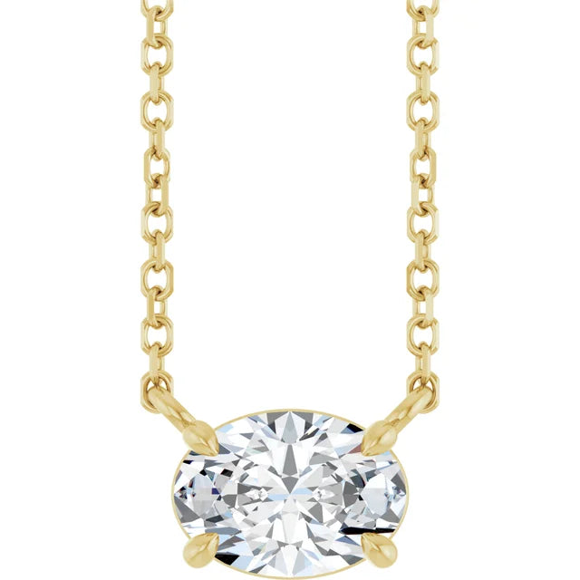 14K Oval Gemstone Solitaire Necklace