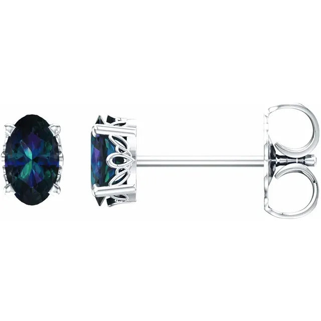 14K Oval Gemstone Studs