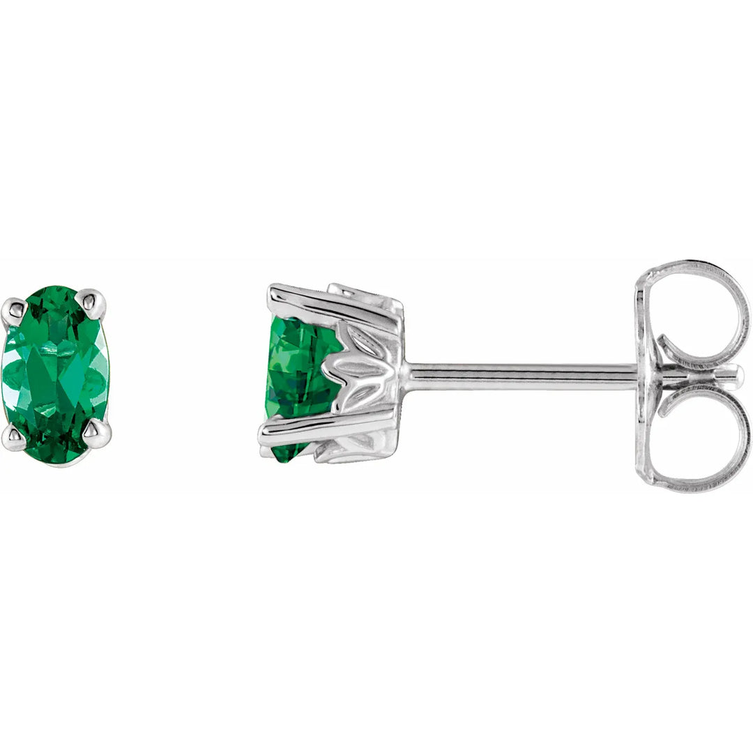 14K Oval Gemstone Studs
