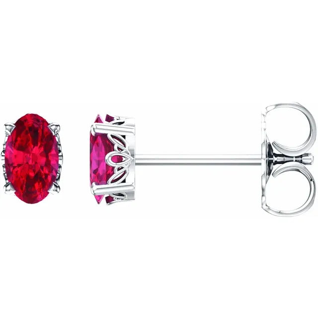 14K Oval Gemstone Studs
