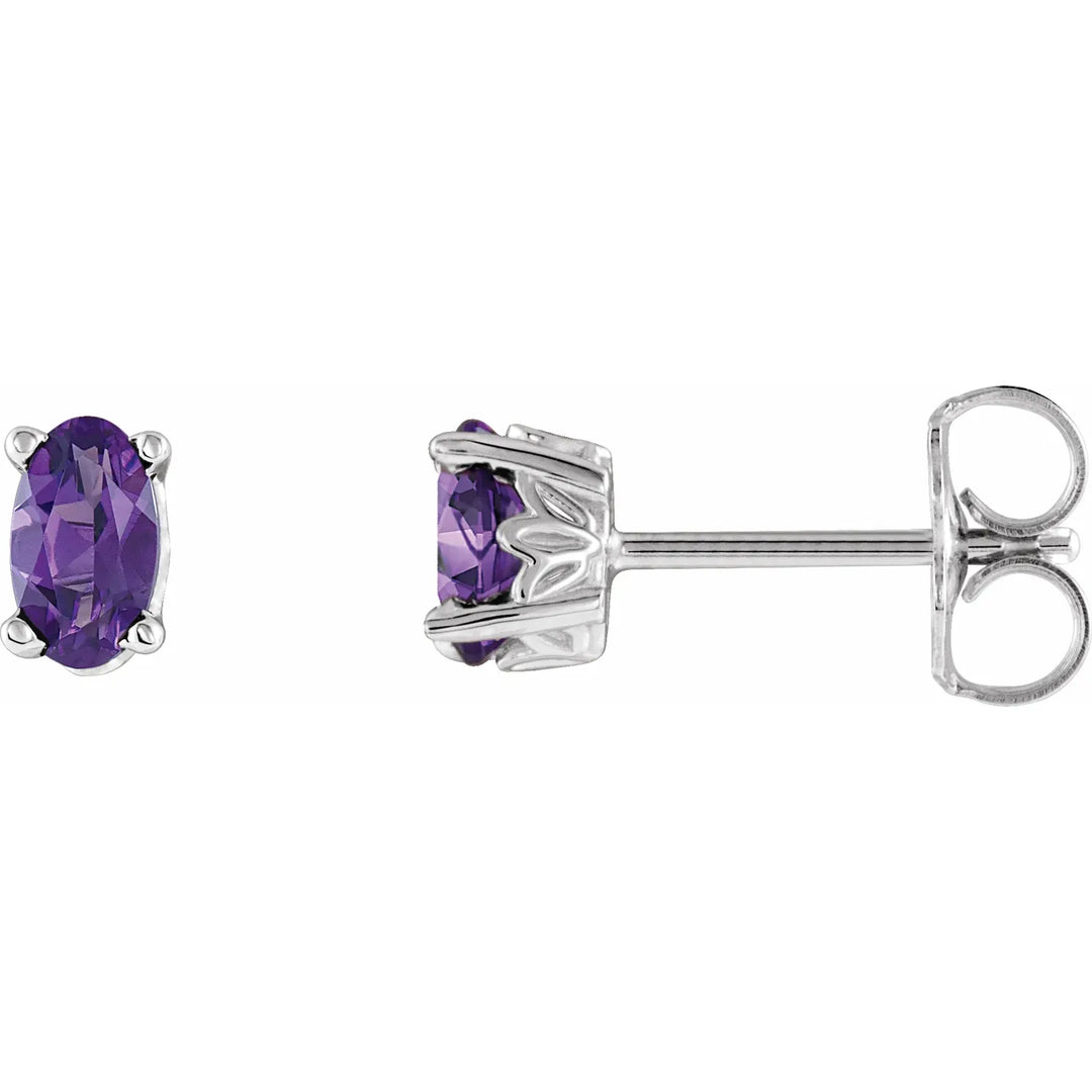 14K Oval Gemstone Studs