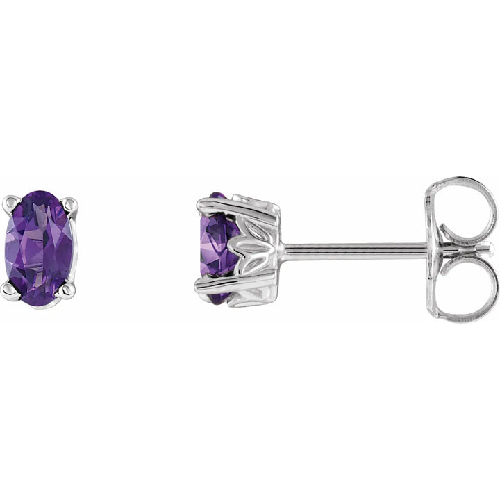 14K Oval Gemstone Studs