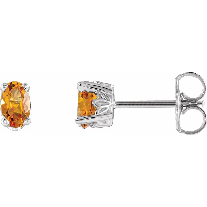 14K Oval Gemstone Studs