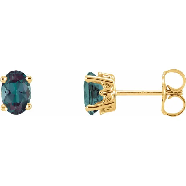 14K Oval Gemstone Studs