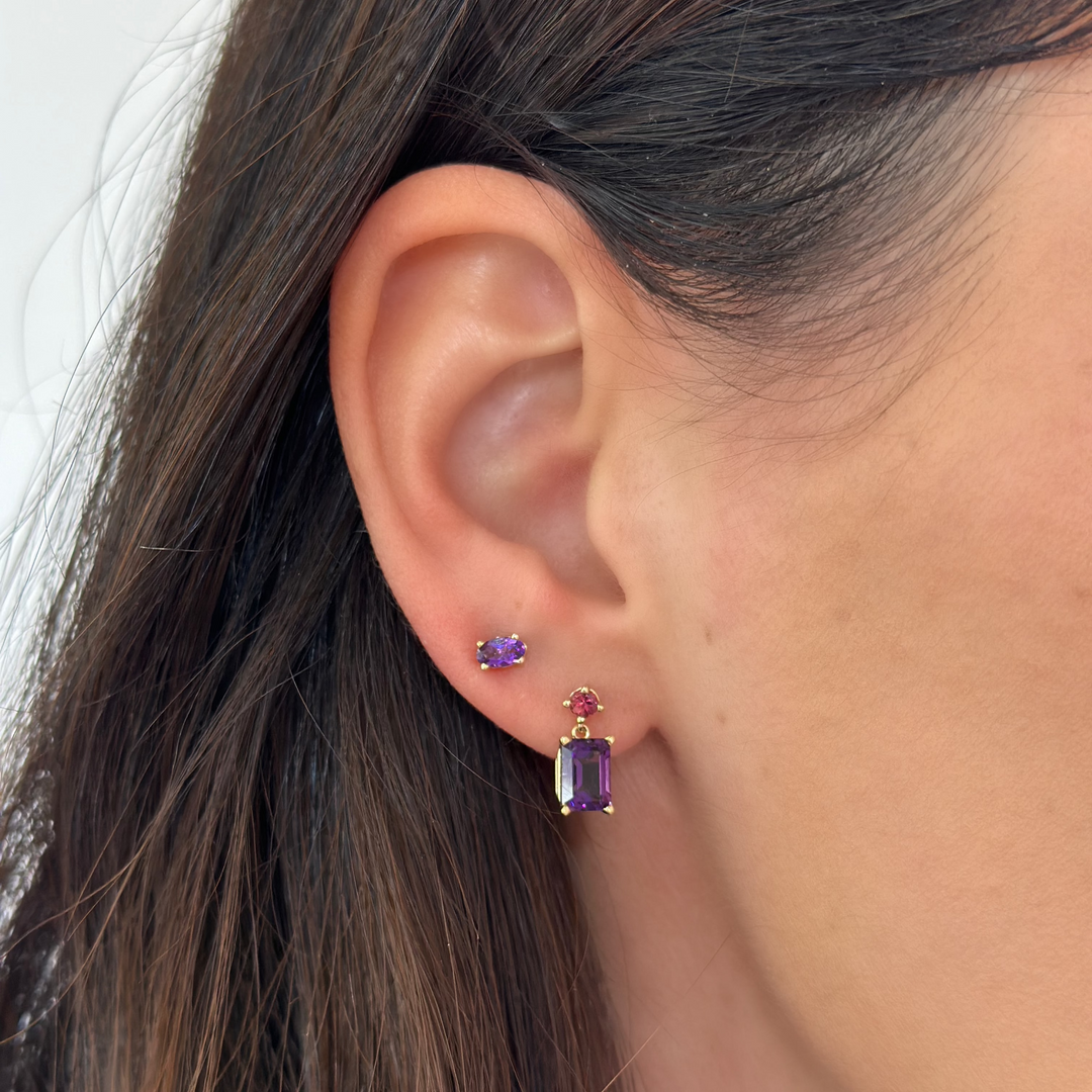 14K Oval Gemstone Studs