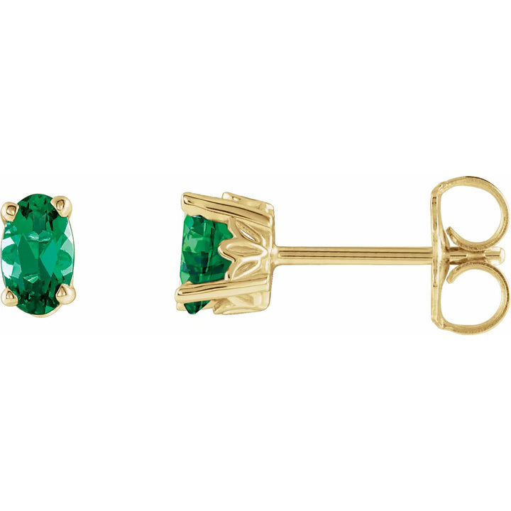 14K Oval Gemstone Studs