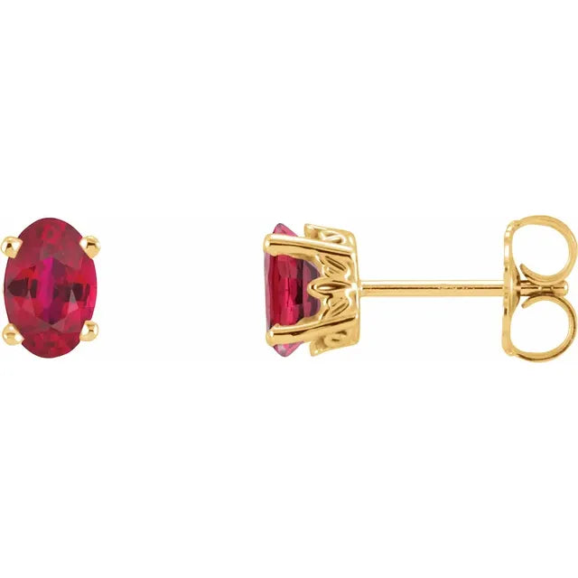 14K Oval Gemstone Studs