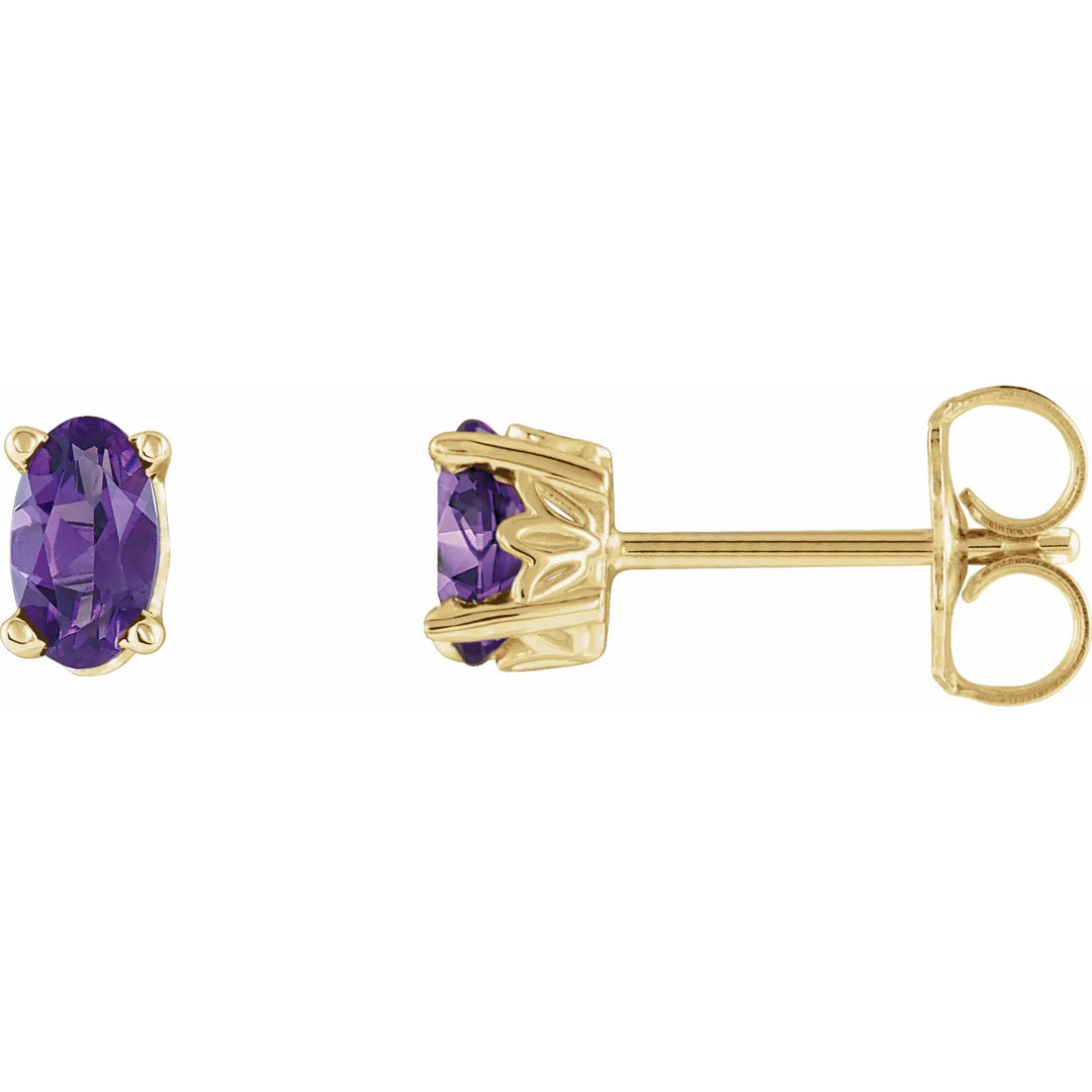 14K Oval Gemstone Studs