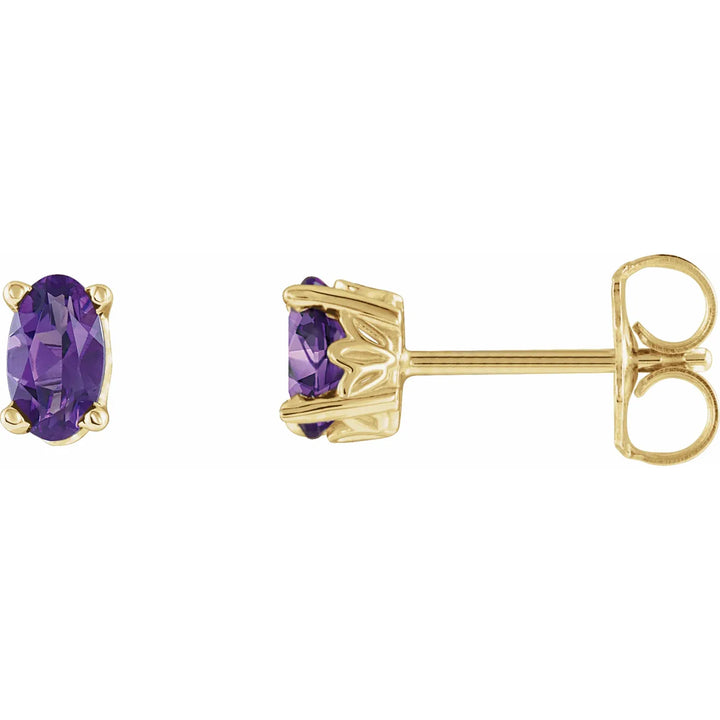14K Oval Gemstone Studs