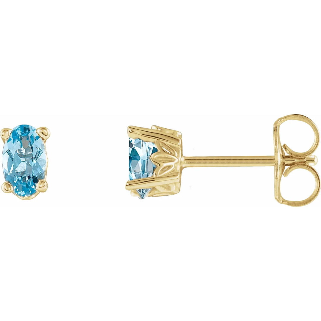 14K Oval Gemstone Studs