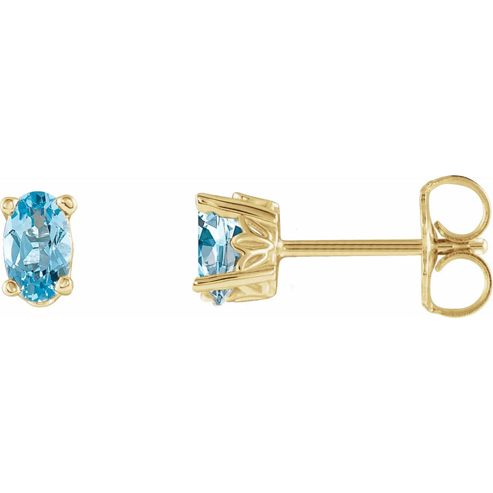 14K Oval Gemstone Studs