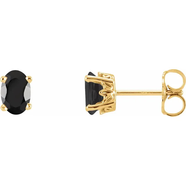 14K Oval Gemstone Studs
