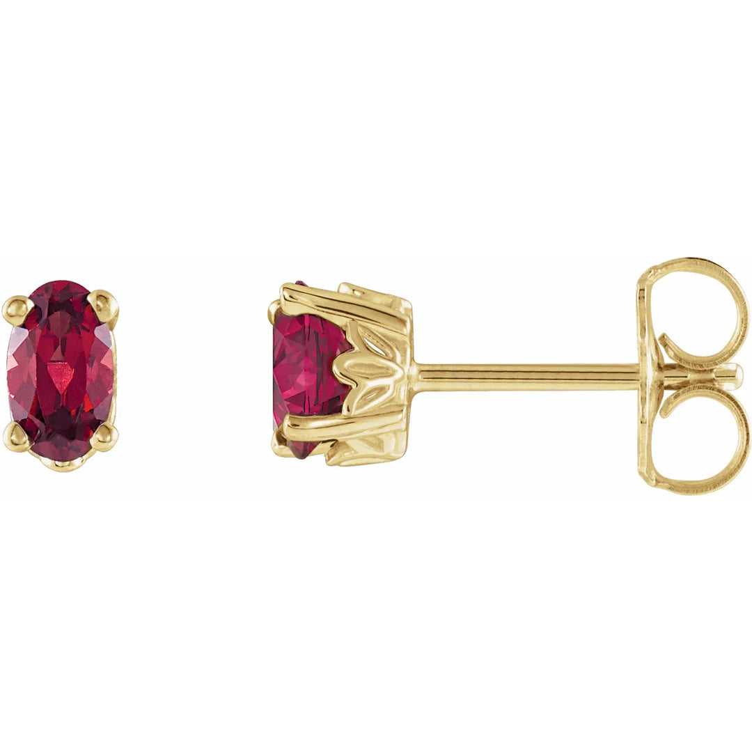 14K Oval Gemstone Studs