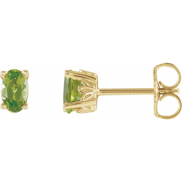 14K Oval Gemstone Studs