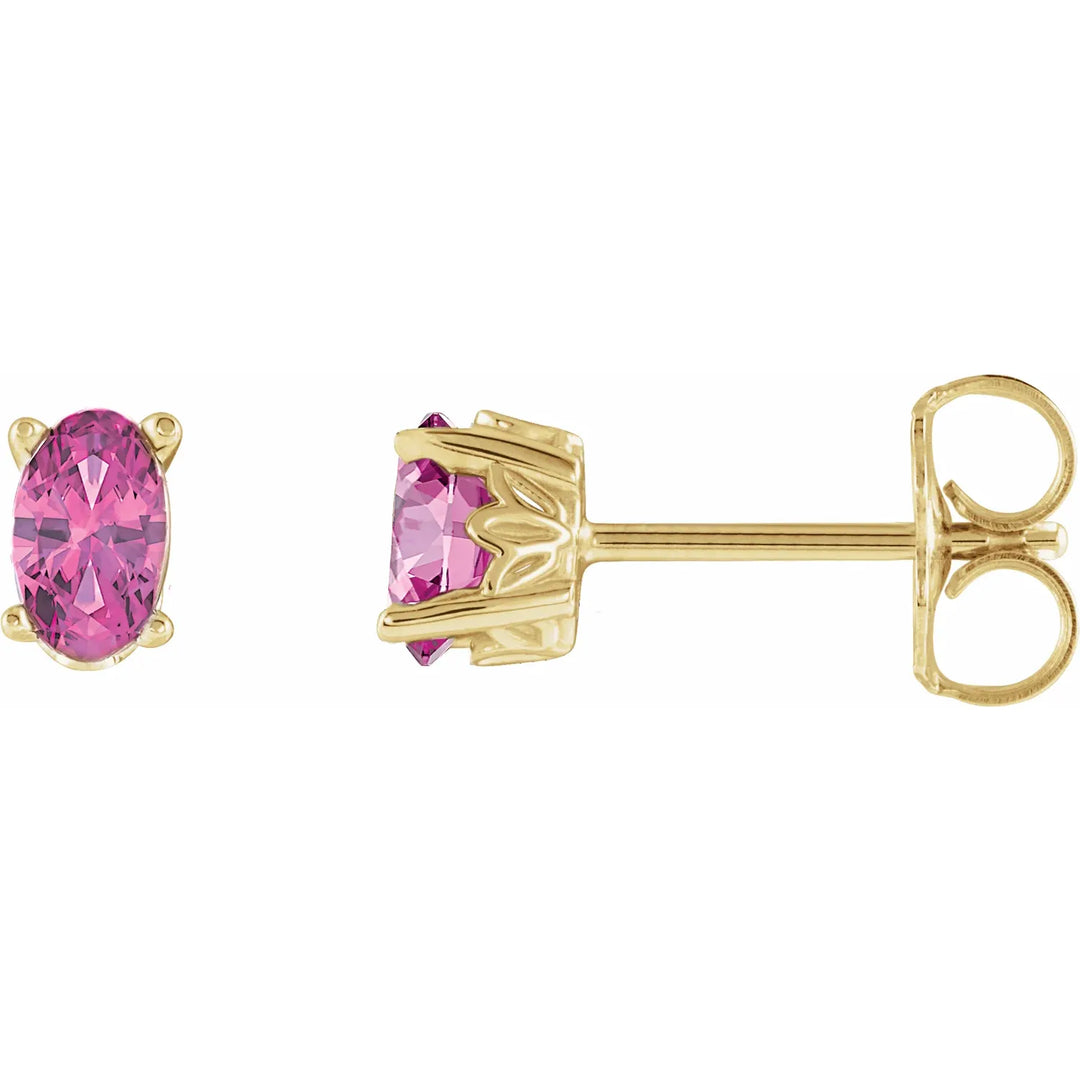 14K Oval Gemstone Studs