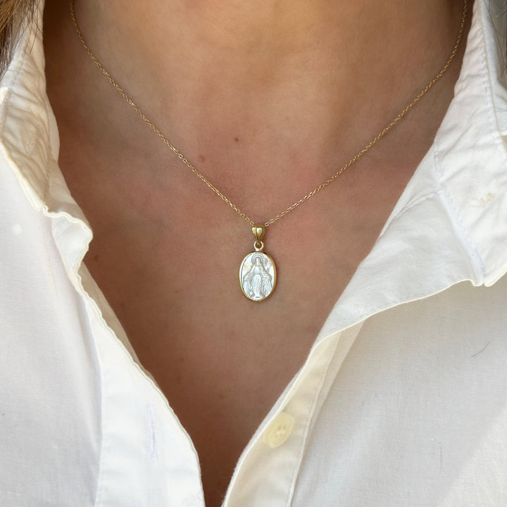 14K Oval Mother of Pearl Medal Pendant