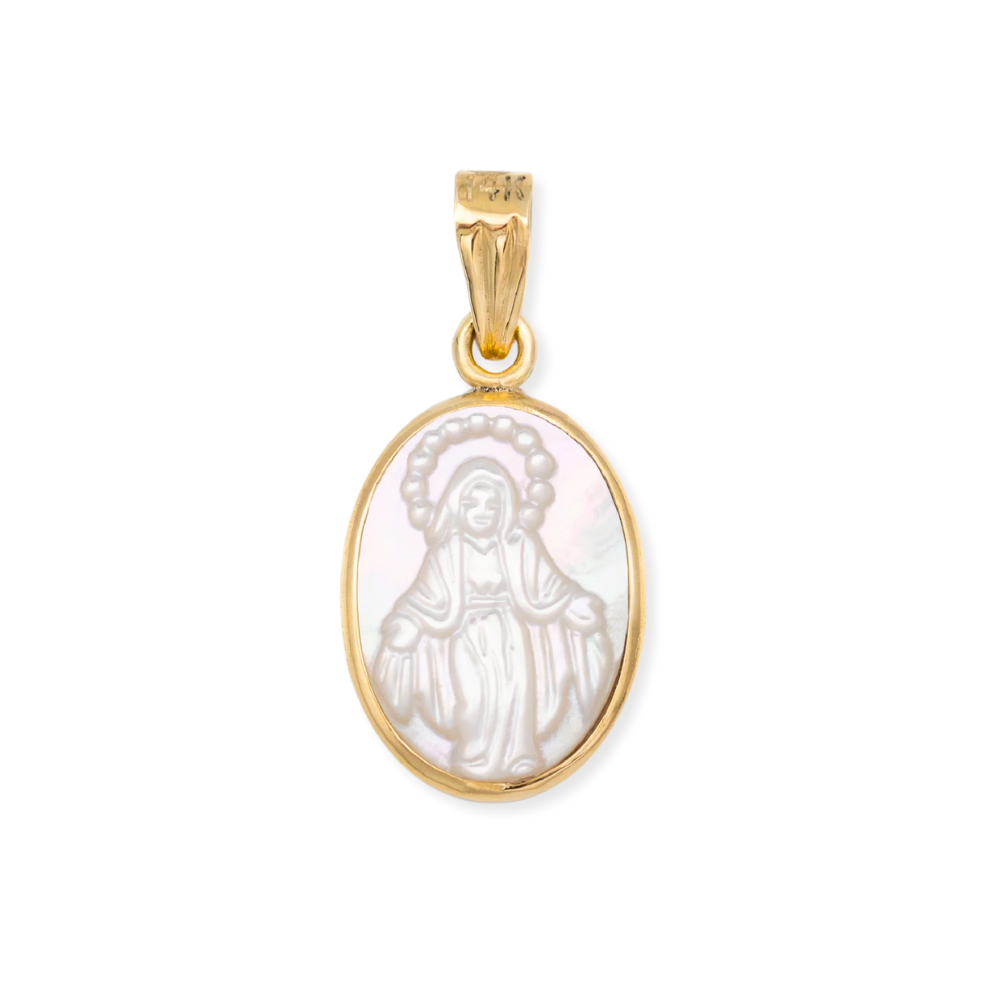14K Oval Mother of Pearl Medal Pendant