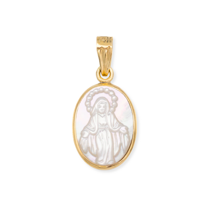 14K Oval Mother of Pearl Medal Pendant