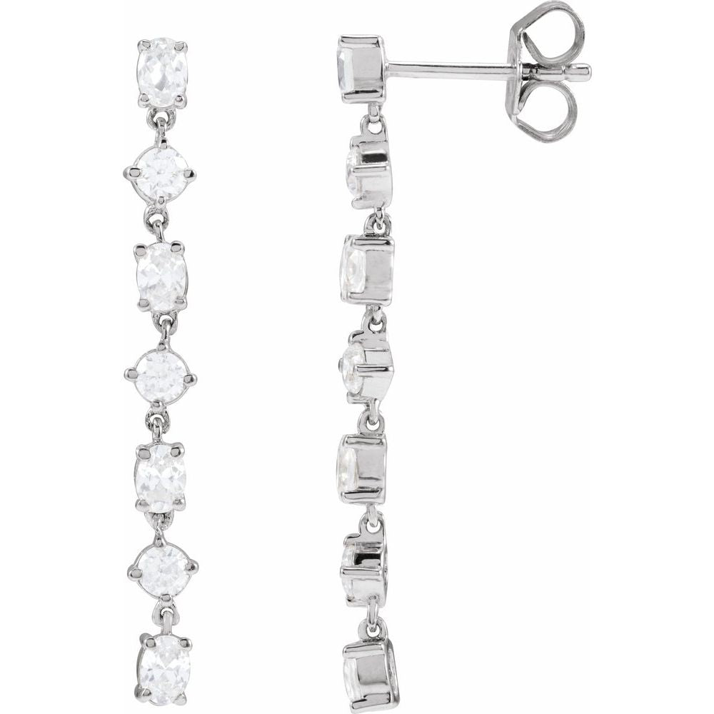 14K Oval &amp; Round Diamond Drop Earrings