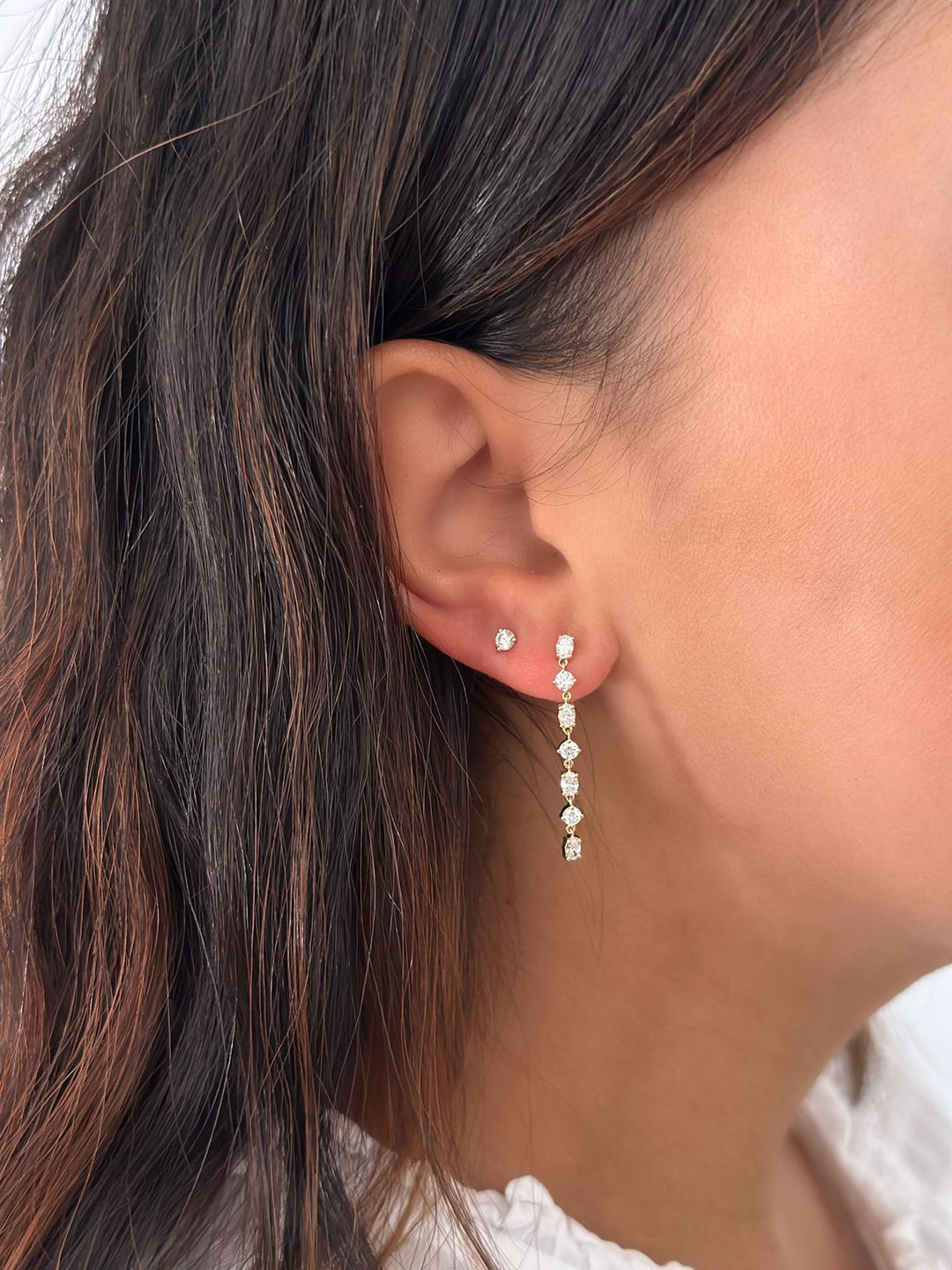 14K Oval &amp; Round Diamond Drop Earrings