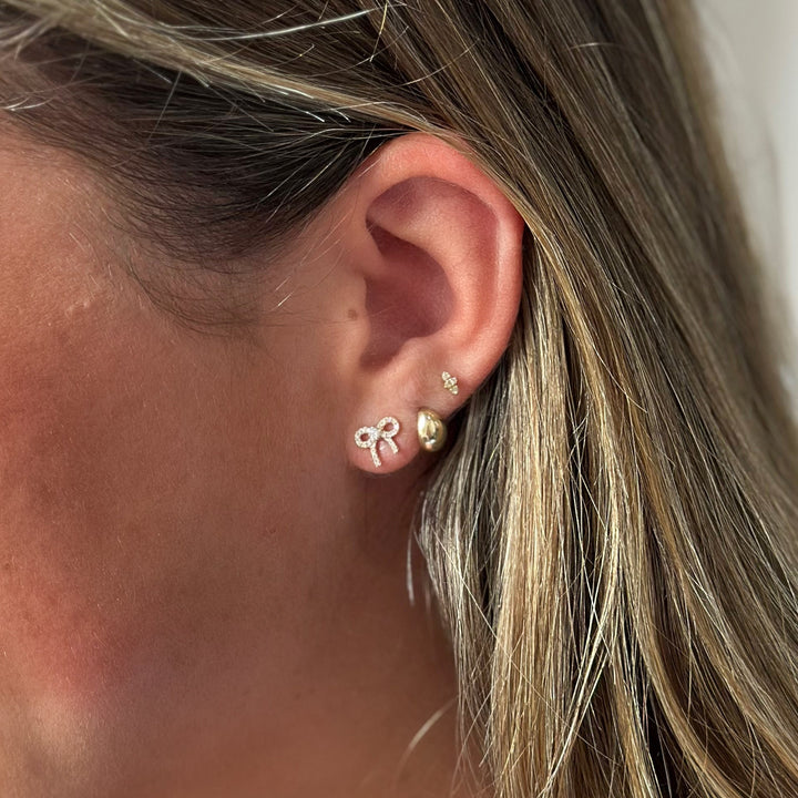 14K Pave Bow Studs