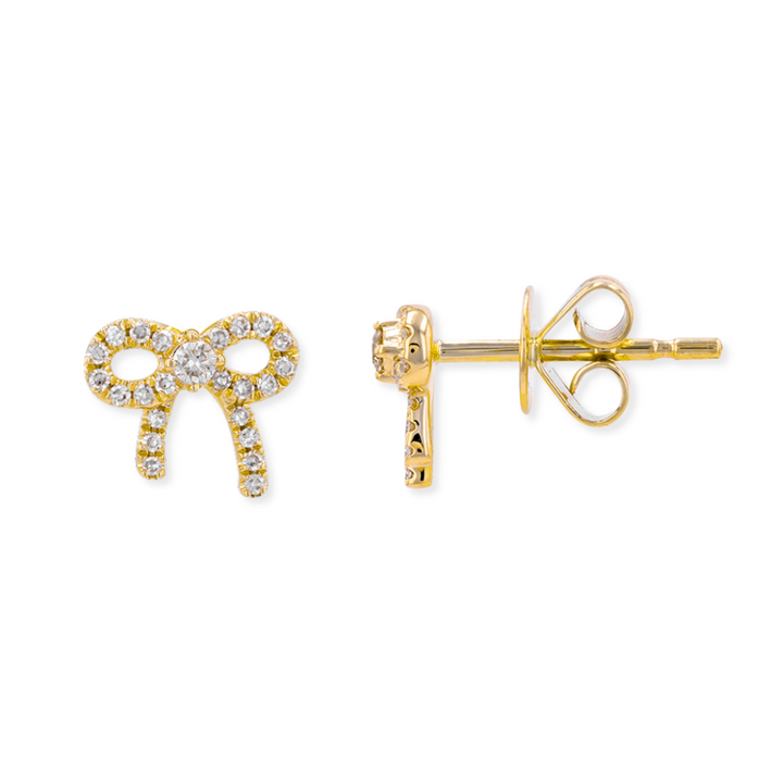 14K Pave Bow Studs