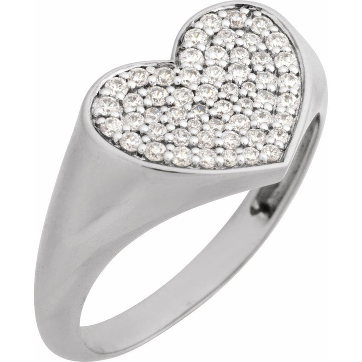 14K Pave Diamond Heart Signet Ring