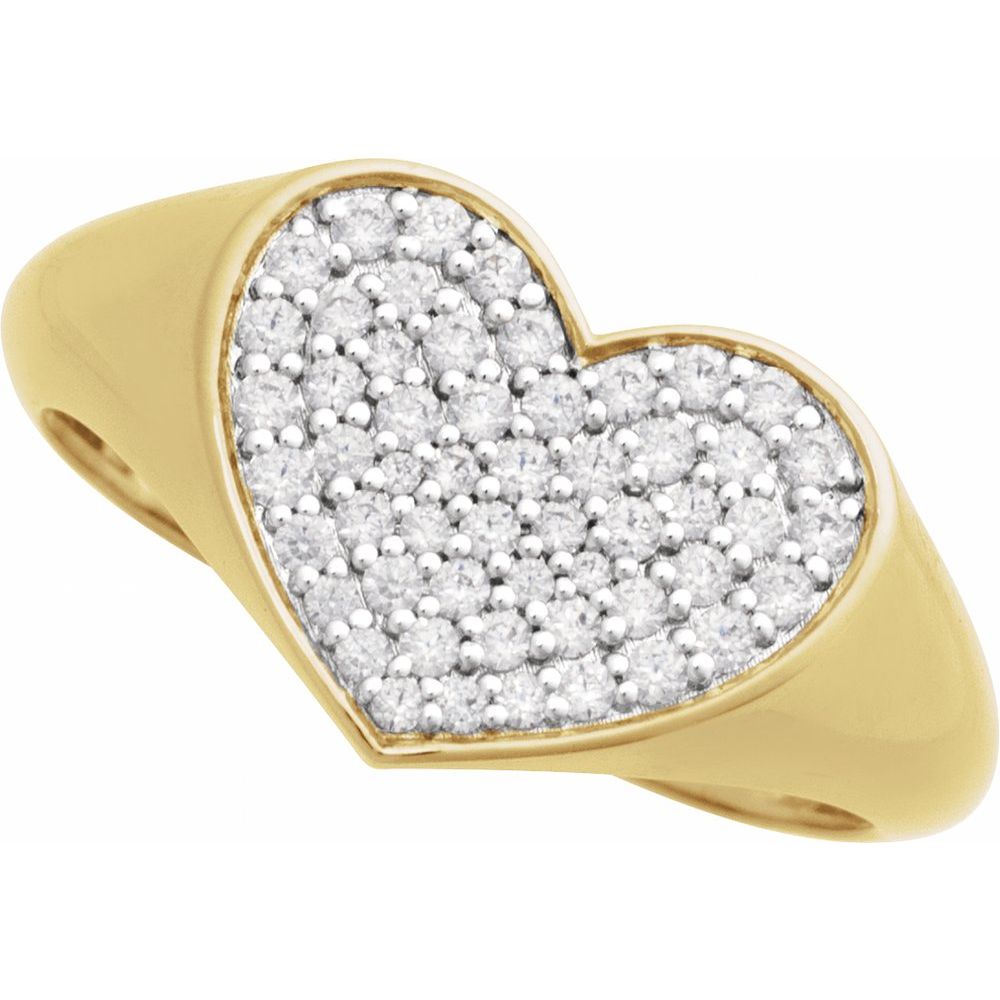 14K Pave Diamond Heart Signet Ring