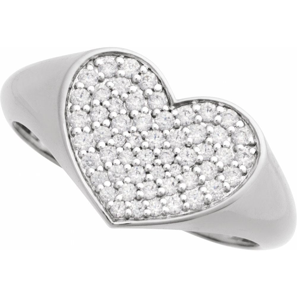 14K Pave Diamond Heart Signet Ring