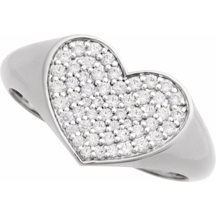 14K Pave Diamond Heart Signet Ring