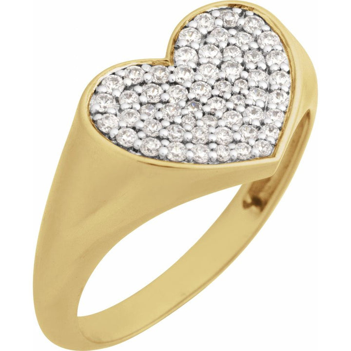 14K Pave Diamond Heart Signet Ring