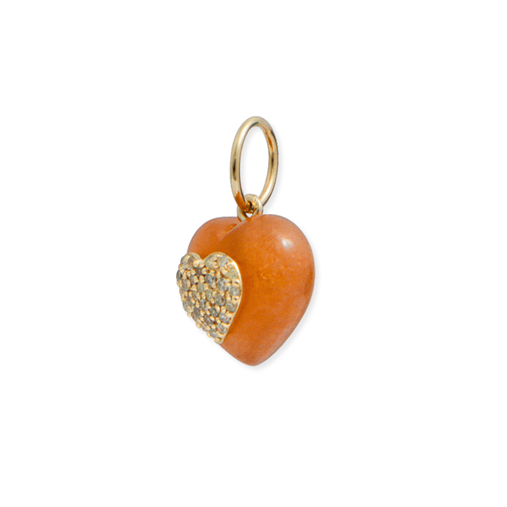 14K Peach Moonstone &amp; Pave Diamond Heart Pendant