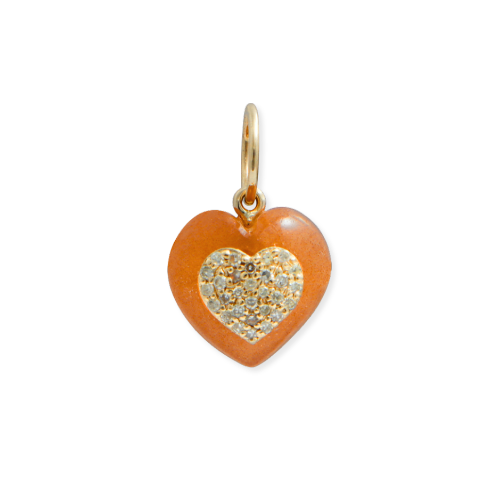14K Peach Moonstone &amp; Pave Diamond Heart Pendant